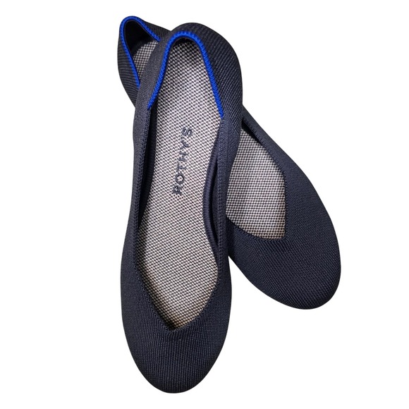 Rothy's The Flat Navy Blue Rounded Toe Knit Ballet Flats Comfortable Womens - Picture 1 of 11